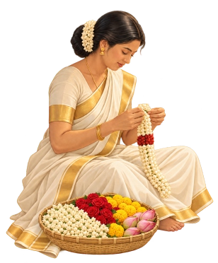 A woman making a flower garland